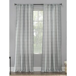 New No 918 Blue Castille Farmhouse Plaid Linen Curtain Panel (1) - 54x84
